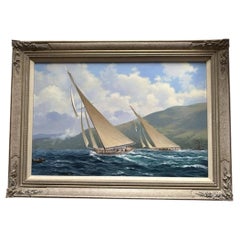 Adrian Rigby Original Oil on Canvas Vigilant vs Britannia Yacht Race 1894 Signed
