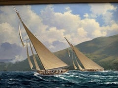 Adrian Rigby Original Oil on Canvas Vigilant vs Britannia Yacht Race 1894 Signed