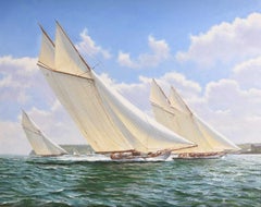 Adrian Rigby Oil Painting Canvas Westward & Cicely Racing off Cowes 1910 Signed