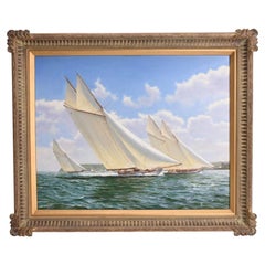 Adrian Rigby Oil Painting Canvas Westward & Cicely Racing off Cowes 1910 Signed