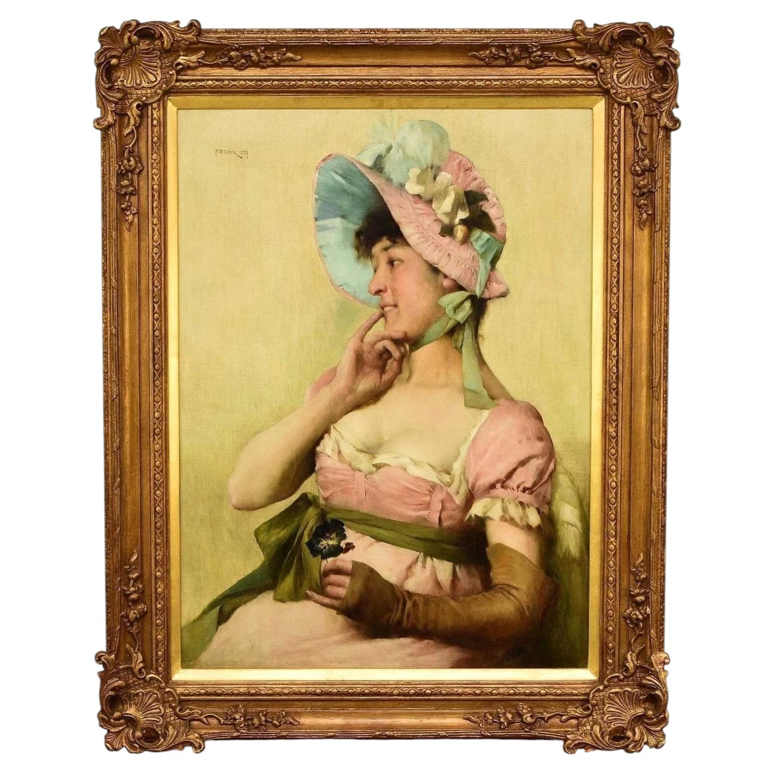 Frederick W. Davis Original Victorian Oil Painting "The Flower Girl" Signed