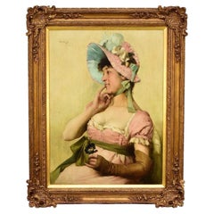 Frederick W. Davis Original Victorian Oil Painting "The Flower Girl" Signed