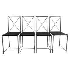 Mid Century Designer Set of Four Flexform Leather Dining Chairs