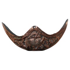 19th Century Indo-Persian Copper Kashkul Bowl with Repoussé Deer and Flowers