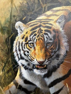 Adrian Rigby Original Signed Oil Painting of a Prowling Tiger