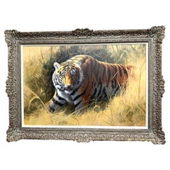 Adrian Rigby Original Signed Oil Painting of a Prowling Tiger