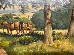 Peter Kotka Signed Original Oil on Panel, Shire Horses in a Country Landscape