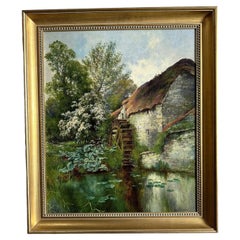 Edward C. Williams Original Oil Painting on Canvas, Watermill & Spring Blossom