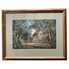 Edmund J. Niemann Original Watercolour Painting, Country Lane with Cottages