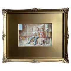 William B. Bunney Victorian Watercolour Painting of Children and Butterflies