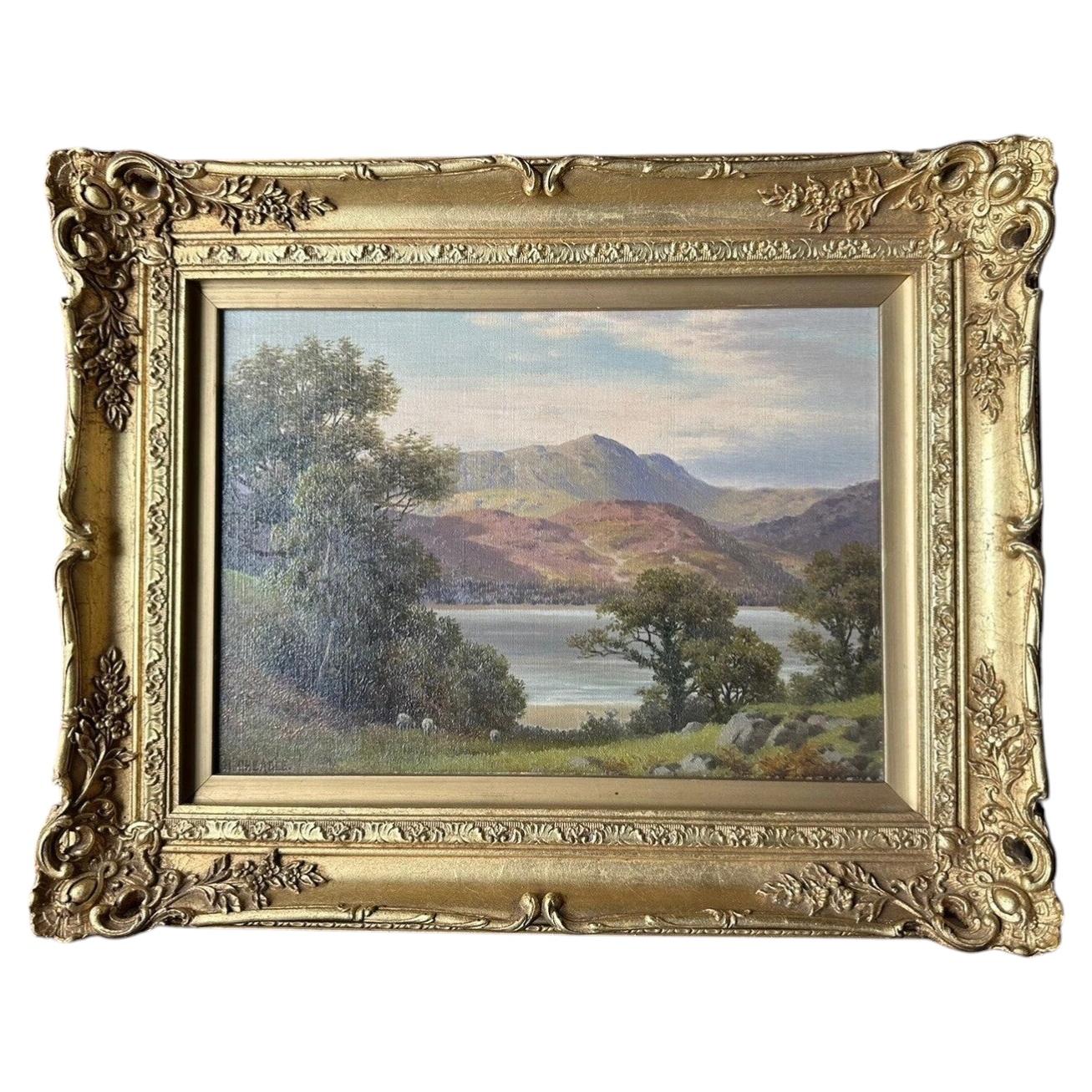 Henry Cheadle Tranquil Lake Landscape with Grazing Sheep Oil Painting