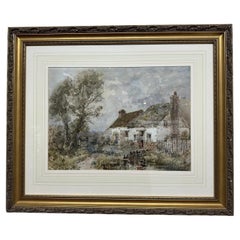 Acquerello vittoriano di Edmund Wimperis raffigurante un cottage di campagna, XIX secolo