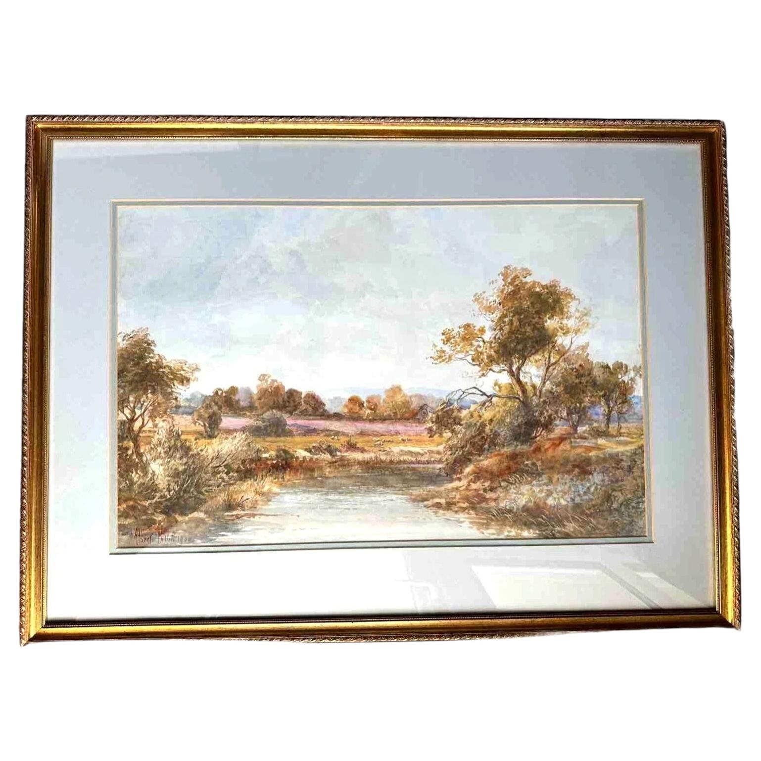 Albert Pollitt Landscape with Sheep Watercolour Painting Early 20th Century For Sale