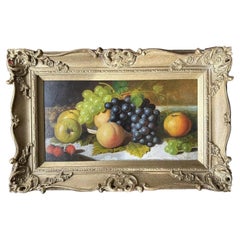 Antique Victorian Still Life of Fruit Oil Painting Late 19th Century