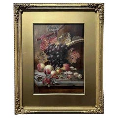 Oliver Clare Still Life of Fruit Oil on Board Painting Early 20th Century