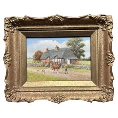 Richard R. Simm: „Cottage Landscape“ – Ölgemälde auf Holz, Anfang des 20. Jahrhunderts