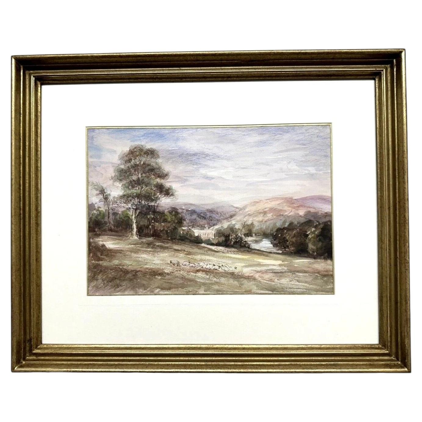 David Cox Landscape with Castle and Sheep, Signed Watercolour Mid 19th Century For Sale