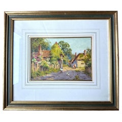 Early 20th Century British Watercolour Painting of Thatched Cottages