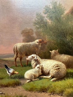Jacob Van Diegham Belgian Pastoral Oil Painting with Sheep and Lambs