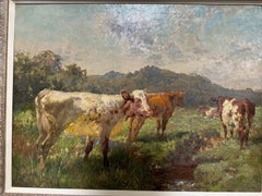 Charles Collins British Pastoral Oil Painting of Cattle in a Meadow Late 19th C