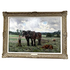 John R. Harvey British Rural Landscape Oil Painting with Shire Horses