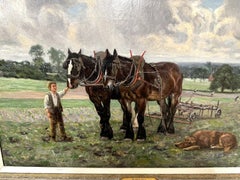John R. Harvey British Rural Landscape Oil Painting with Shire Horses