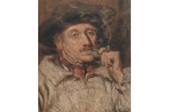 Arthur C. Shorthouse Watercolour Portrait Oil Painting of a Fisherman with Pipe