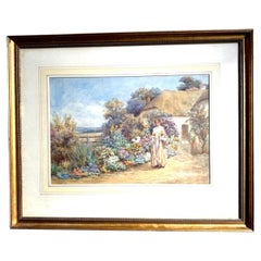 William F. Ashburner, acquerello raffigurante una signora nel giardino di un cottage, XIX secolo
