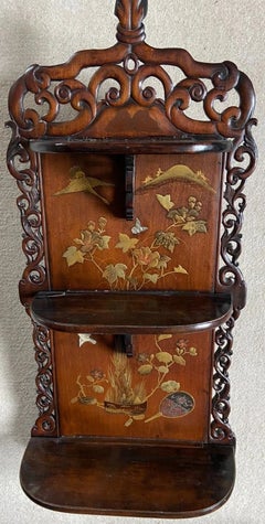 Japanese Meiji Carved Wall Shelves with Gilt Lacquer Decoration