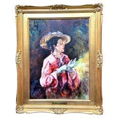 Franco Rispoli Italian Signed Portrait of an Elegant Lady Oil Painting on Canvas