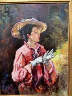 Franco Rispoli Italian Signed Portrait of an Elegant Lady Oil Painting on Canvas