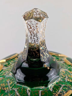 Moser Emerald Green Cabochon Cut-to-Clear Crystal Pedestal Covered Jar, Bohemia