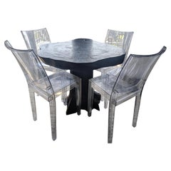 Contemporary Ebonised Tree Trunk Dining Table with Four Philippe Starck Chairs