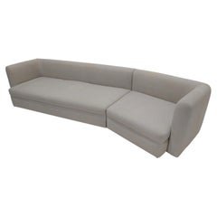 Bespoke Contemporary Curved Shelter Sectional Sofa in Cream Linen Blend