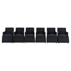 Set of Six Contemporary Ellison Black Linen Dining Armchairs
