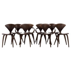 Set of 8 Norman Cherner Walnut Dining Chairs, 6 Side Chairs & 2 Armchairs