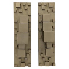 Pair of Studio Glustin Cubic Patinated Brass Brutalist Wall Sconces