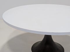 Wharf Workshop Staron Round White Acrylic Dining Table with Bronze Pedestal Base