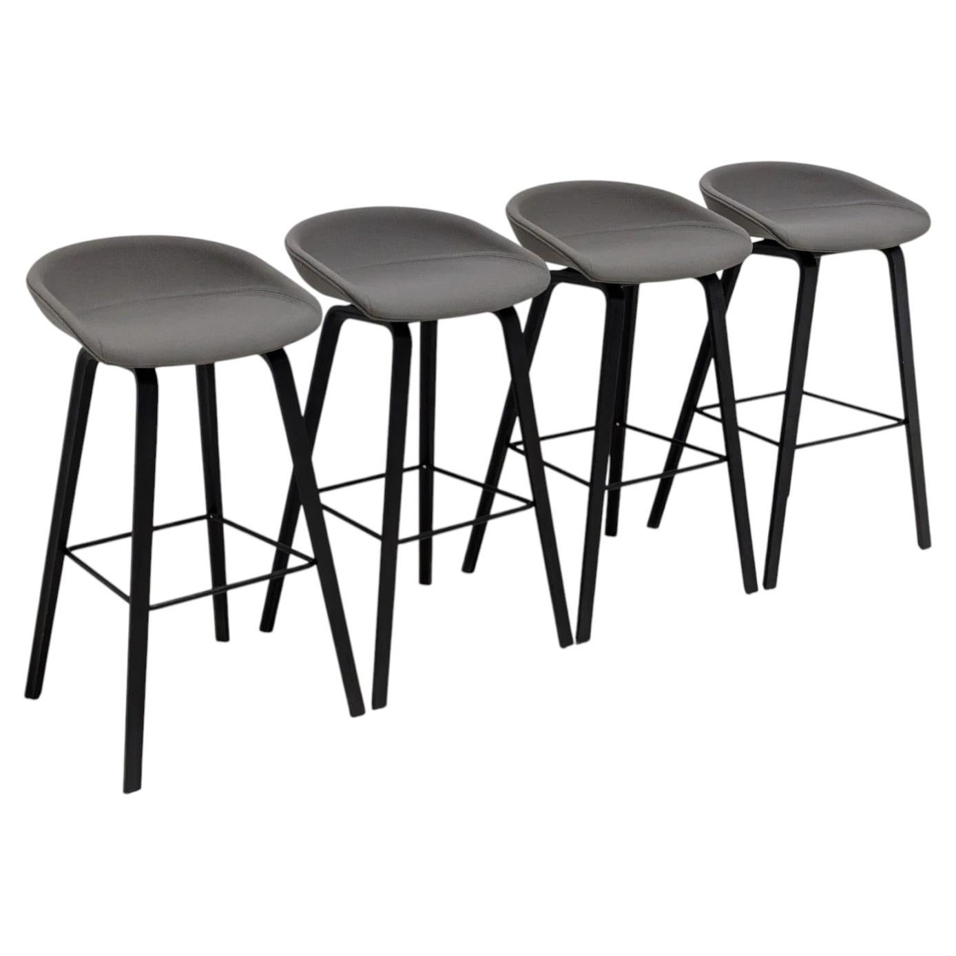 Set of Four HAY About A Stools by Hee Welling, Grey Upholstery and Black Wood For Sale