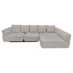 Porada Klem Modular Italian Sectional Sofa in Cream Fabric and Canaletta Walnut