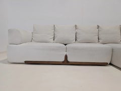 Porada Klem Modular Italian Sectional Sofa in Cream Fabric and Canaletta Walnut