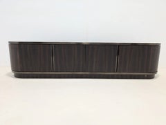 Laskasas Brown Curved TV Cabinet in Dark Wood with White Marble Top