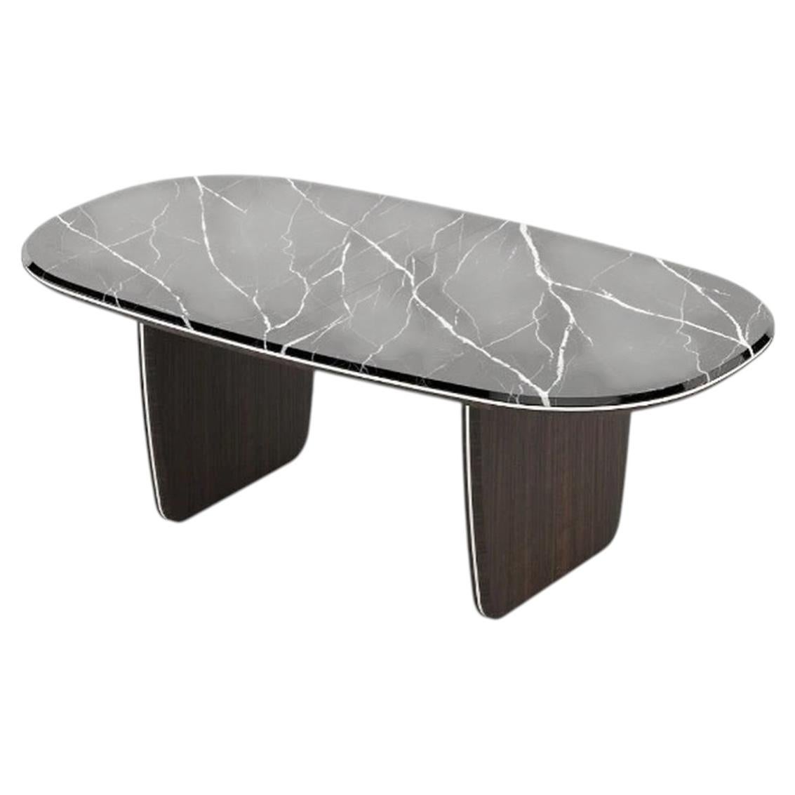 Laskasas Jeane Sculptural Dining Table in Black Marble and Dark Wood, Portugal