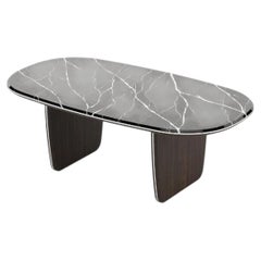 Laskasas Jeane Sculptural Dining Table in Black Marble and Dark Wood, Portugal