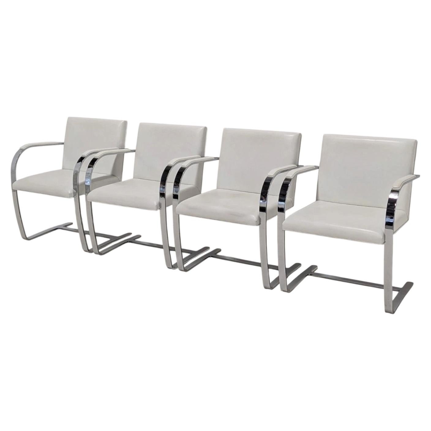 Set of 4x Knoll Brno Flat Bar Chairs by Knoll, White Leather For Sale