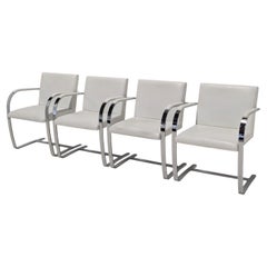 Set of 4x Knoll Brno Flat Bar Chairs by Knoll, White Leather