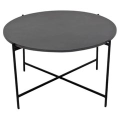 Contemporary Round Concrete Coffee Table with Black Metal Cross Frame