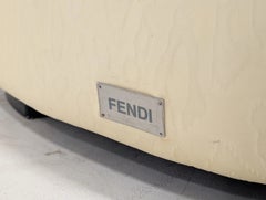 Fendi Large Round Leather Ottoman in Ivory, Italian Designer Seating