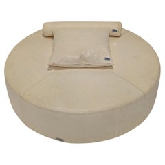 Fendi Large Round Leather Ottoman in Ivory, Italian Designer Seating