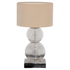 Lampada da tavolo Porta Romana Medium Pasteur in vetro trasparente craquelé con base in nichel